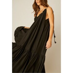 NWT Natalie Martin Jerusha Maxi - Black Silk Oversized Tie Strap Maxi Dress